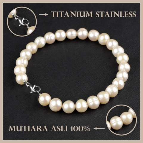 CENTRAL GROSIR GEMSTONE - Gelang Mutiara Asli Bergaransi Good Quality Berkilau Natural Pearl Ori