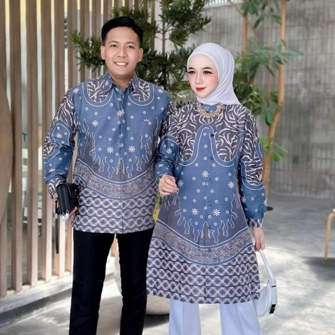 Khisna collection - Tunik dan Kemeja Bisa dipisah motif maheswati blue