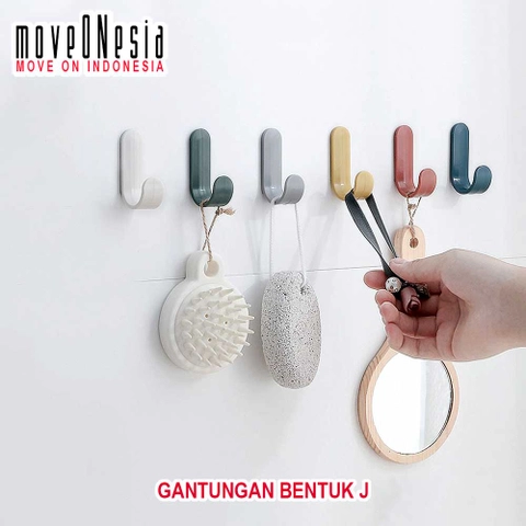 Moveonesia - Gantungan Bentuk J Hook Tempel Dinding Kamar Mandi Wall Hanger Kait Cantolan Kunci Tas Baju Handuk P