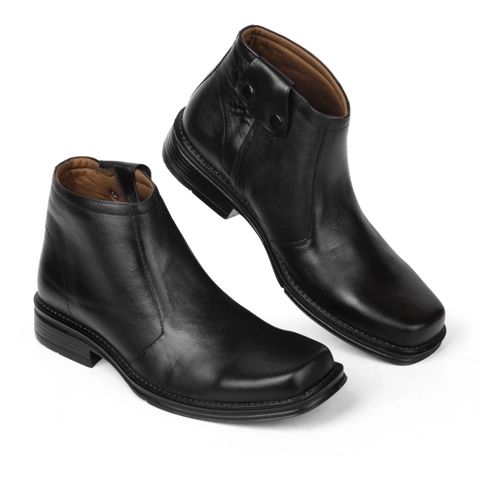RENINE ALZ 92011 Hitam Sepatu PDH Boot Resleting Pria Kulit Asli