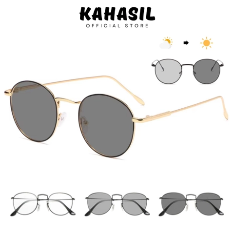 KAHASIL - Kacamata Hitam Photocromic Anti Radiasi Fashion Pria Wanita Bulat PTC003