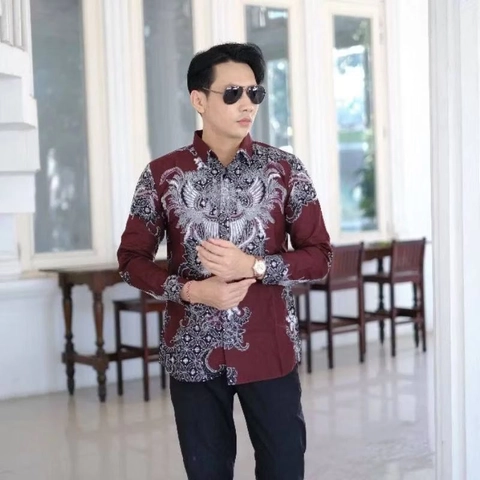 Batik Alfin - Kemejan Batik pria dewasa motif Layangan marun bagus banget
