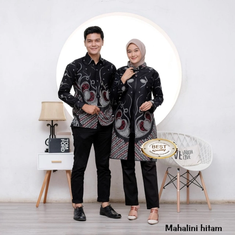 Ks muslim fashion - Atasan Batik Couplen kemeja dan tunik mahalini hitam