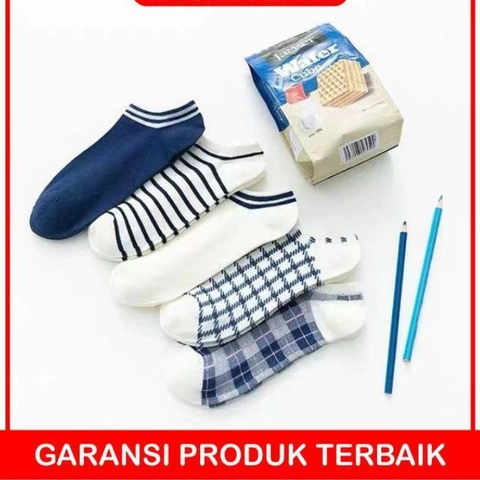 Beatdrop - Kaos Kaki Unik Motif Biru Putih Garis set isi 5 Pasang
