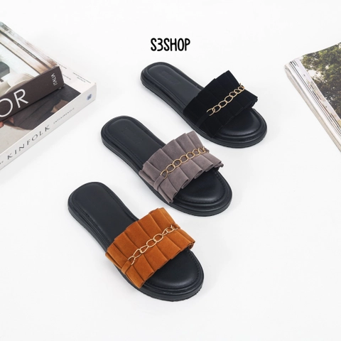S3SHOP - Sandal Fina S3shop Sendal Wanita Premium Karet Flat Hitam Rantai