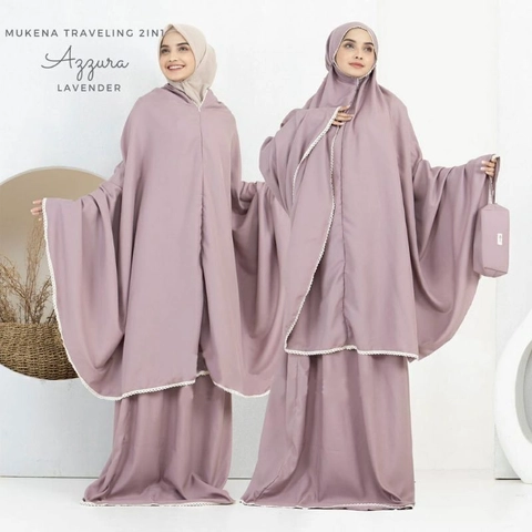 (FREE IKAT RAMBUT) BELI 2 GRATIS 1 Mukena Katun Dewasa 2 in 1 Travelling Azzura