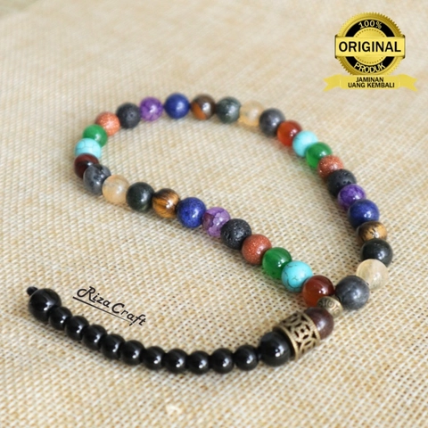 Riza Craft - Tasbih Batu Akik Alam Agate Pirus Giok Lava Kecubung Lapis Lazuli Pasir Emas Tiger Eye Black Jade Ci