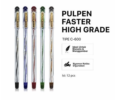 Bintang Terang ATK - Pulpen Faster C600 / Pen Faster (Hitam/Biru) - 1 Pack isi 12 Pcs
