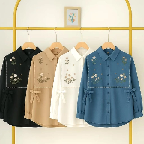 Muslim Clothing - Muslim Clothing-Narika Shirt Atasan Wanita Muslim Matt Linen Apk Embodery Premium