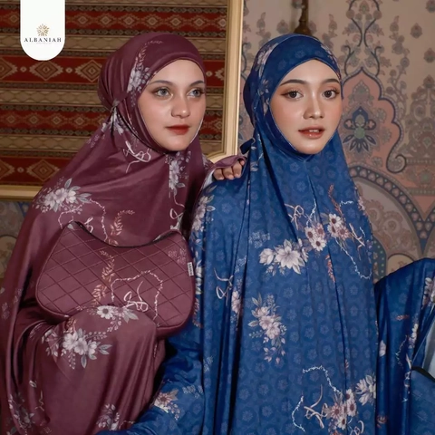 Al Baniah - Mukena Dewasa Zahira Series Jersey Premium Motif Bunga Penutup Dagu Syari Malaysia