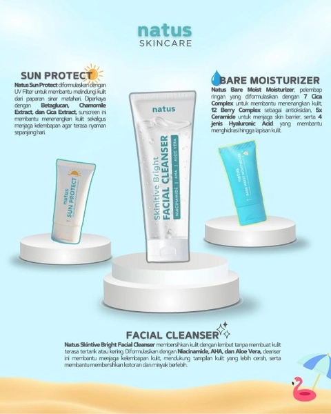 MieMu - Paket NATUS SKINCARE SUN PROTECT 30 ml FACIAL CLEANSER 75 ml BARE MOISTURIZER 30 ml