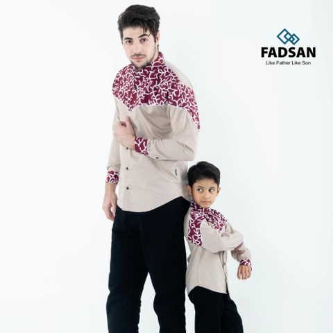 FADSAN - Kemeja Batik Couple Ayah & Anak Lengan Panjang Warna Khaki - New Emran Series