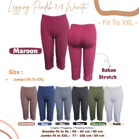 Pakaian Wanita Fit To XXL Jumbo Celana Legging Selutut 7/8 Perempuan Cewek Bahan Halus