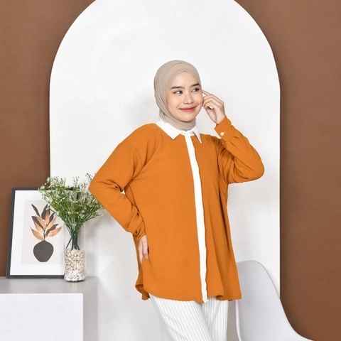 Mybamus - Cia Kemeja List - Kemeja Wanita Color Block - Atasan Tangan Panjang - Kemeja Kerja Wanita