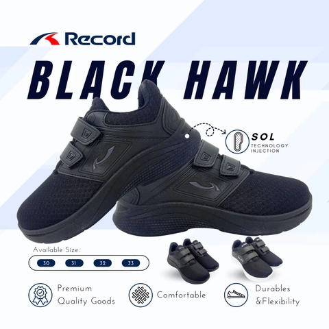 Record - RECORD BLACK HAWK I Sepatu Sneaker I Sepatu Sport I Sepatu Pria - Size S (30-33)