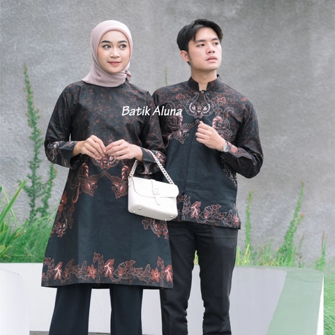 Batik aluna - Batik alun CBA10 Batik sarimbit koko lengan panjang muslim