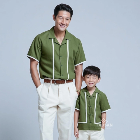 FADSAN - Kemeja Semi Formal Ayah dan Anak Bahan Katun Organik Warna Army Green - Greece Series