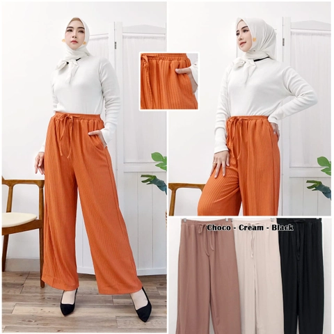 Syahrinda [TA] - Celana Kulot Knit Tali Vertical Comfort Uniqloure Daily Pants Bigsize Allsize Premium Stretch