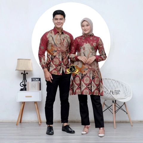 Batik Alfin - Baju batik atasa coupel Tunik manda maron