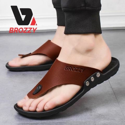 Brozzy - Sandal Jepit Pria Keren Kulit Brozzy B02 Anti Slip Best Quality