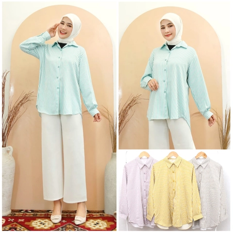 Syahrinda [TA] - Atasan Wanita Kemeja Basic Salur Strip Zaraca Standar - Jumbo 4L Bigsize