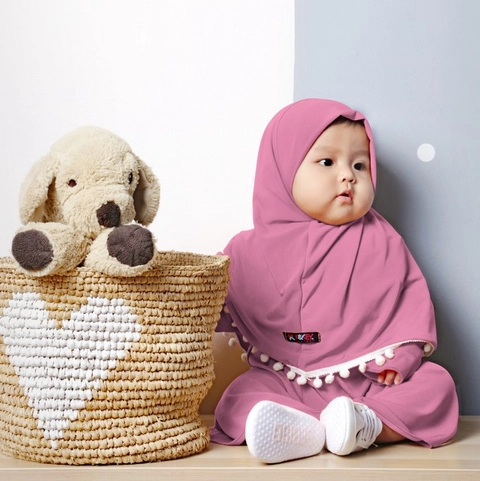Kakakeyza official - Gamis anak set hijab pompom untuk usia anak 1 sd 7 tahun