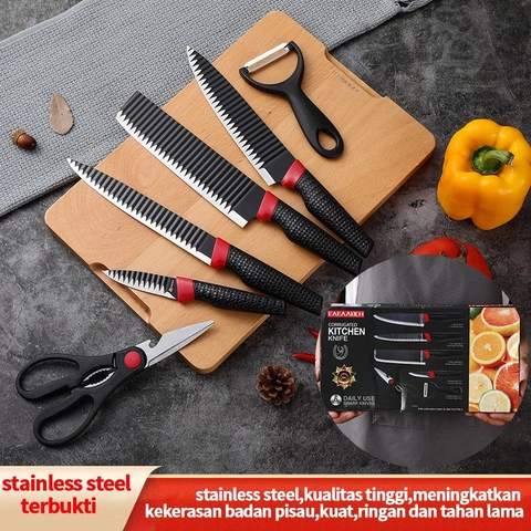 Rumahkita - Pisau set 6 Stainless hitam /Pisau set 6 Black Knife Set/Pisau set gerigi