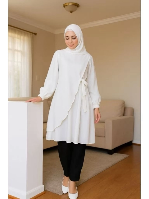 MEQA DAILY - Tunik Qinara Wanita Ruffle Pita Crinkle Premium