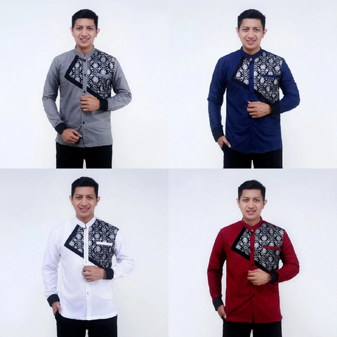 Batik Alfin - Baju koko muslim uk dewasa lengan panjang kombinasi batik bagus banget
