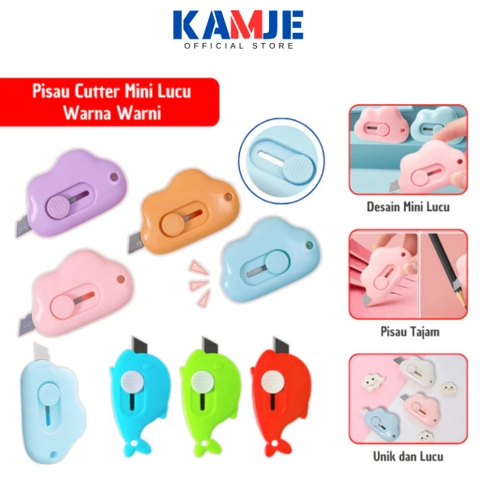 KAMJE Pisau Cutter Kater Mini Kecil Lucu Pemotong Kertas Plastik Unboxing Paket Serbaguna KMJ130