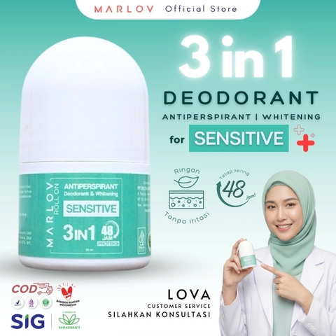 MARLOV - Antiperspirant Deodorant Whitening 3in1 SENSITIVE Soothing Calming Non Alergi Roll On 25ml