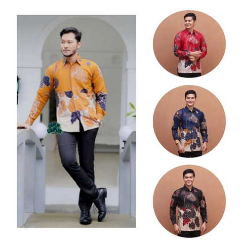 Ks muslim fashion - KEMEJA BATIK PRIA LENGAN PANJANG BUNGA MAWAR BAGUS BAYAK VARIAN