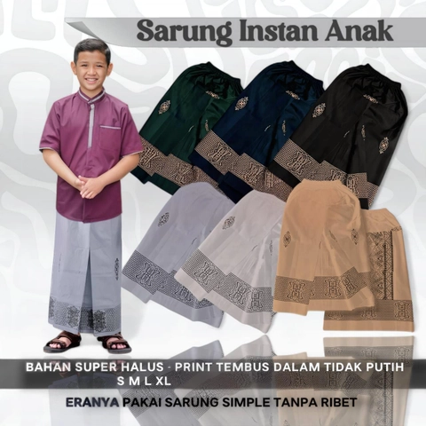 Kois Batik - Sarung Instan Free peci rajut Anak Modern Simpel Anti Ribet Karet Pinggang Motif sarang