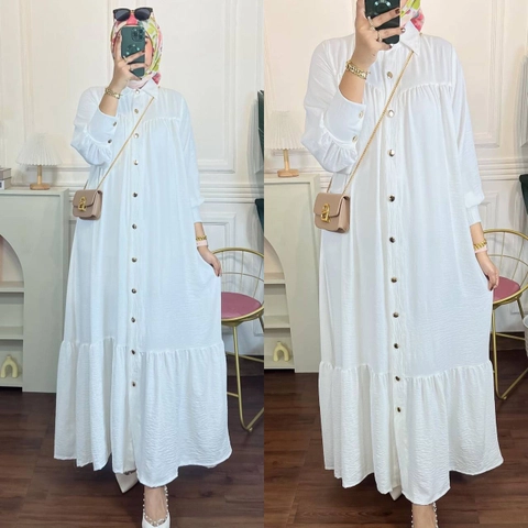 Valencia - Fania Jumbo Dress Wanita Crinkle Airflow Gamis Terbaru Full Kancing Hidup