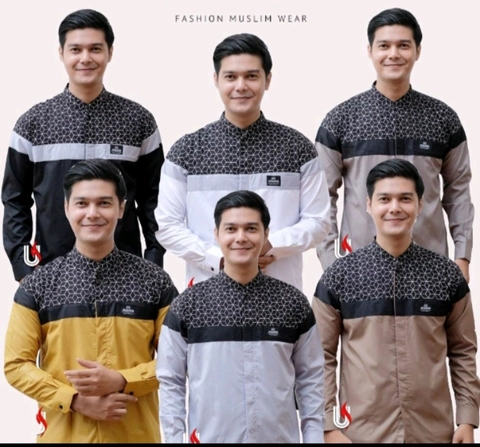 Kois Batik - Baju muslim dewasa koko kombinasi batik legan panjang