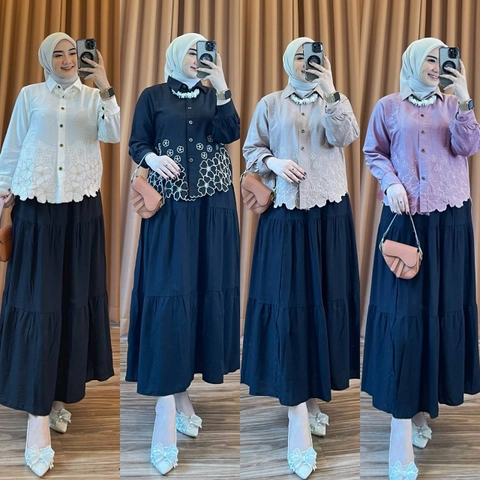 Khisna collection - Oneset kemeja rok Laura Nanda terbest seller kekinian viral