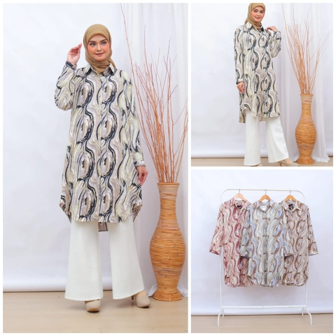 Giat Makmur [TA] - Tunik Kemeja Torry Premium Motif Abstrak Gelombang