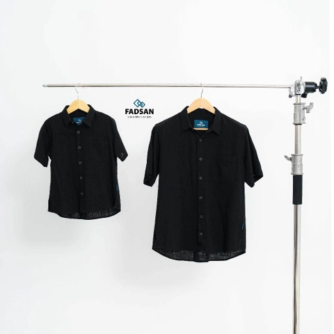 FADSAN - Kemeja Katun Lengan Pendek Ayah Anak Warna Black - Ryu Series