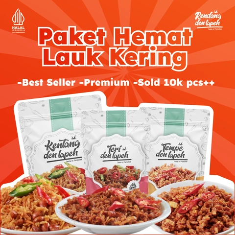 Rendang Den Lapeh - PAKET HEMAT LAUK KERING KENTANG & TERI BALADO & OREK TEMPE