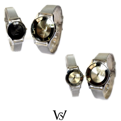 Lanc Fashion - jam Round Stainless Crome Couple Pasangan Dapat 2 jam