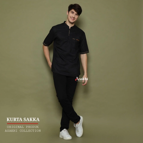 Batik Alfin - Baju koko kurta Lengan pendek motif Saka model terbaru koko hitam