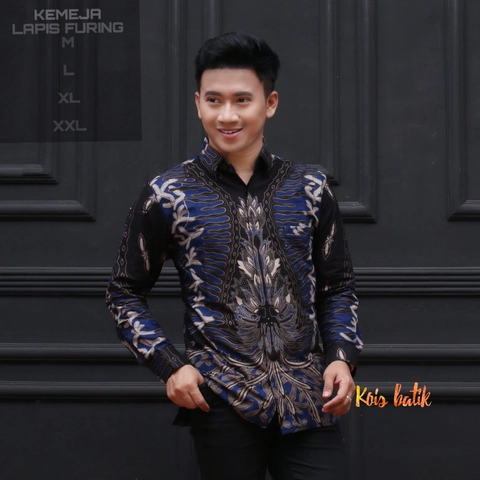 Kois Batik - Kemejan batik dewasa lapis furing birukombinasi