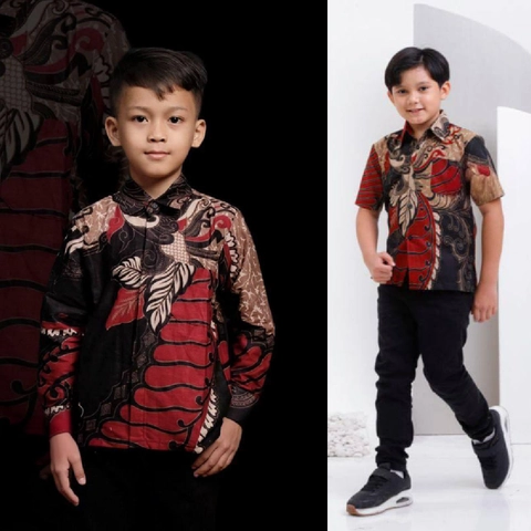 Kois Batik - Batik Anak Coupel Modern Casual Kekinian Motif sangkuriang merah