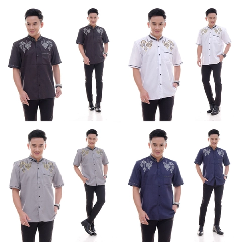 Batik Alfin - Baju koko pria dewasa kombinasi bordir Lengan pendek modern terbaru bagus banget