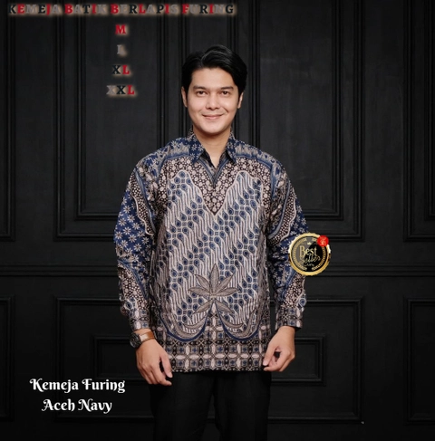 Ks muslim fashion - Kemeja Batik Pria Dewasa Berlapis Furing Nyaman diPakai motif aceh navy