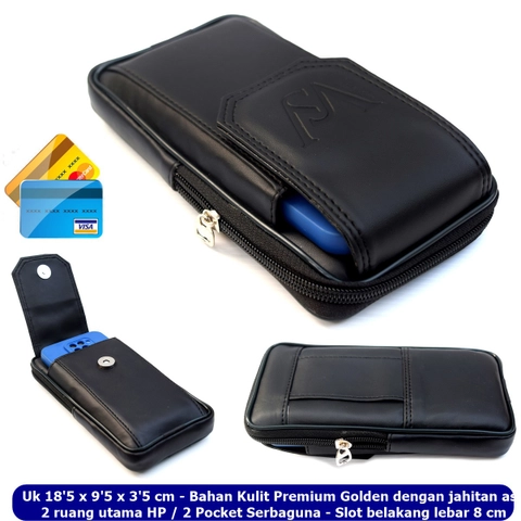 Lanc Fashion - Dompet Kulit Emperor HP Kombinasi Pinggang 2 Ruang Emboss Black big size