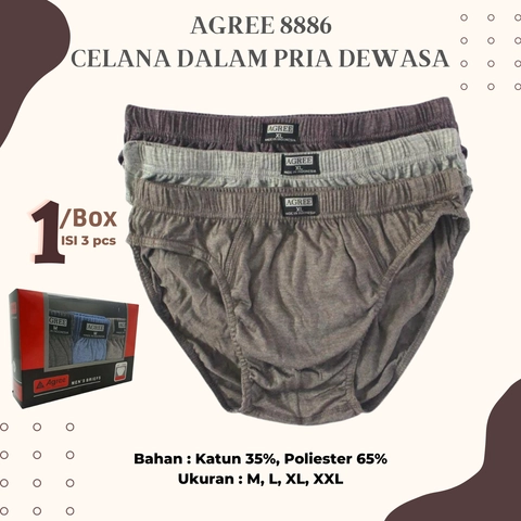 Agree 8886 Daleman Celana Dalam / CD Cowok Pria Laki Laki Bahan Adem 1 Box Isi 3 pcs