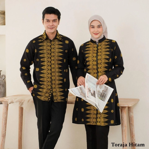 Batik Mafaza - Atasan Batik Coupel Modern Bisa dipisah New Keren Motif toraja hitam