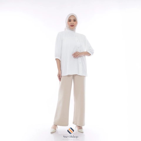 Sseolshop - AGNIA Kemeja Wanita Putih Casual Lengan Panjang Atasan Korea Style JUMBO