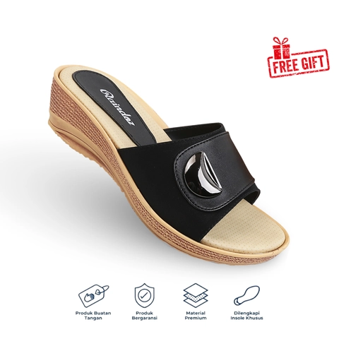 Catenzo Official - Raindoz - Sandal Wedges Casual Wanita Hitam RMH 334